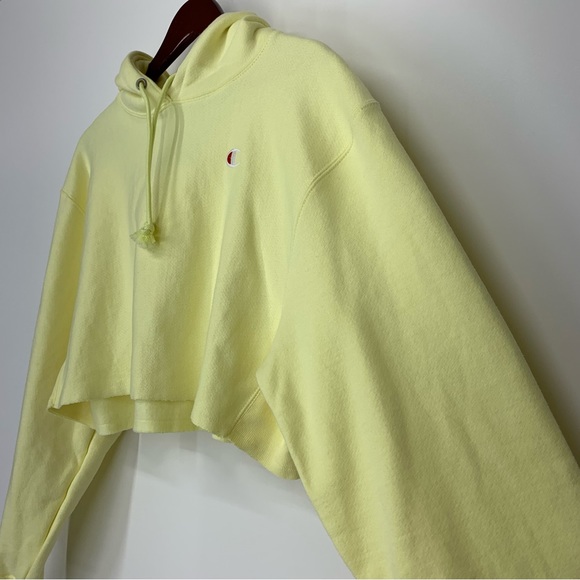 Champion Reverse Weave Lemon Yellow Thick Cropped Hoodie New Nwt Size Small - Picture 4 of 16